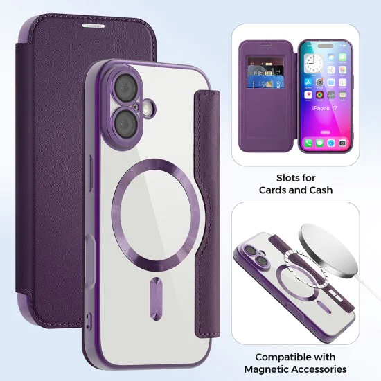 Калъф за iPhone 17 - Techsuit - SmartMag Book Case - Лилав