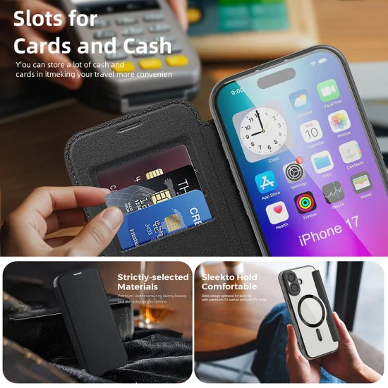 Калъф за iPhone 17 - Techsuit - SmartMag Book Case - Лилав
