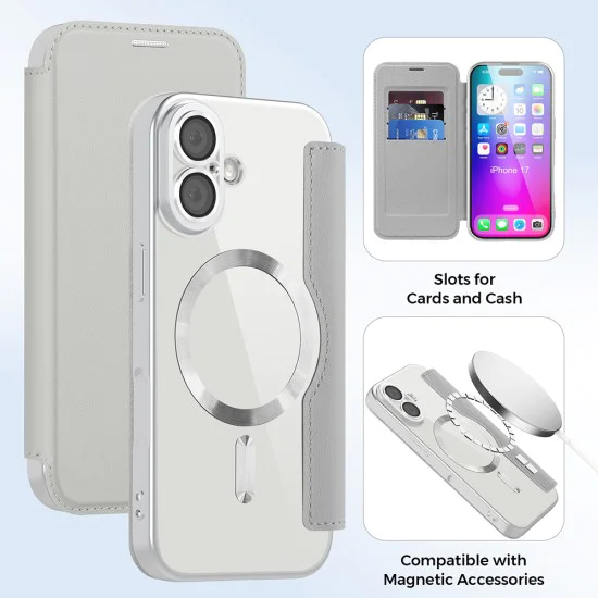 Калъф за iPhone 17 - Techsuit - SmartMag Book Case - Сив