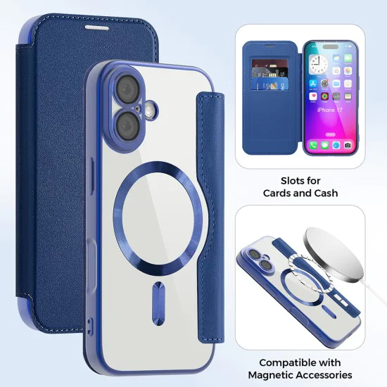 Калъф за iPhone 17 - Techsuit - SmartMag Book Case - Син