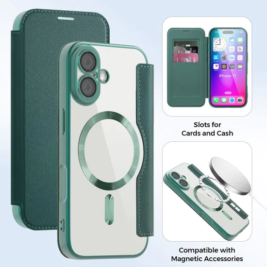 Калъф за iPhone 17 - Techsuit - SmartMag Book Case - Зелен