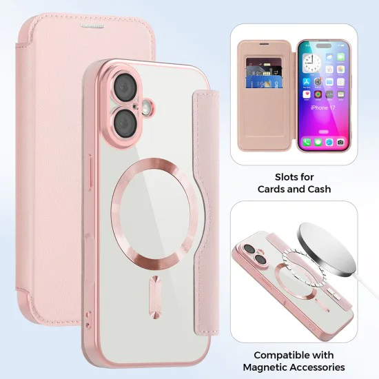 Калъф за iPhone 17 - Techsuit - SmartMag Book Case - Розов