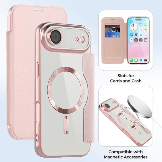 Калъф за iPhone 17 Air - Techsuit - SmartMag Book Case - Розов