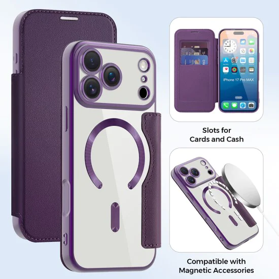 Калъф за iPhone 17 Pro Max - Techsuit - SmartMag Book Case - Лилав