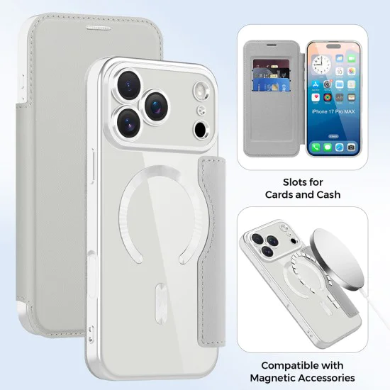 Калъф за iPhone 17 Pro Max - Techsuit - SmartMag Book Case - Сив