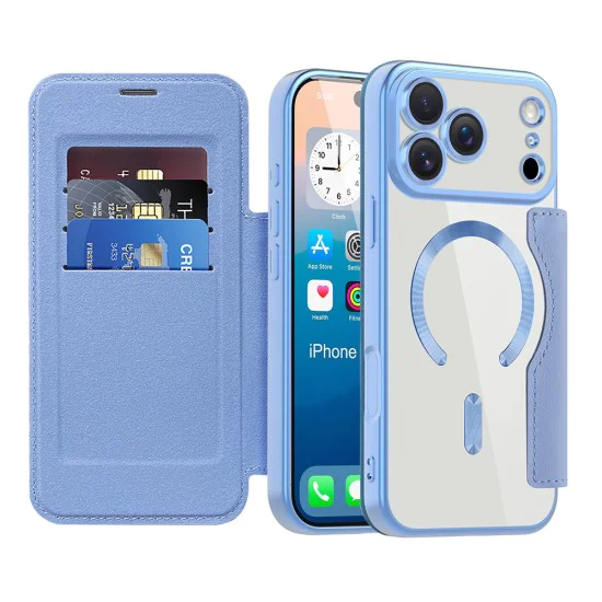 Калъф за iPhone 17 Pro - Techsuit - SmartMag Book Case - Светло Син