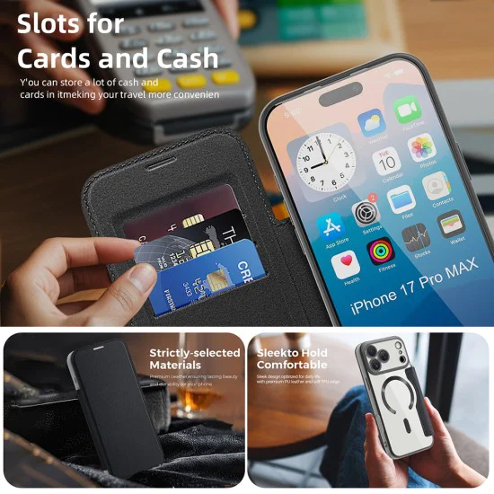 Калъф за iPhone 17 Pro - Techsuit - SmartMag Book Case - Светло Син