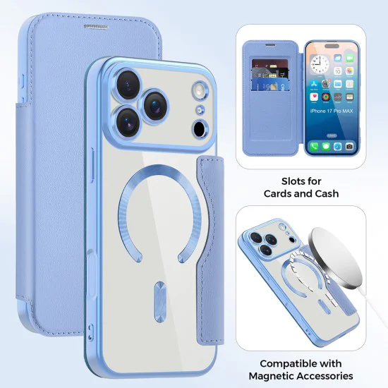 Калъф за iPhone 17 Pro - Techsuit - SmartMag Book Case - Светло Син