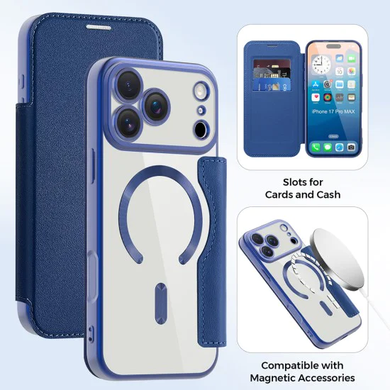 Калъф за iPhone 17 Pro - Techsuit - SmartMag Book Case - Син