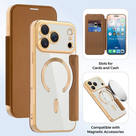 Калъф за iPhone 17 Pro - Techsuit - SmartMag Book Case - Кафяв