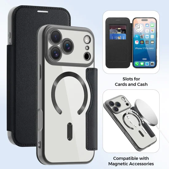 Калъф за iPhone 17 Pro - Techsuit - SmartMag Book Case - Черен