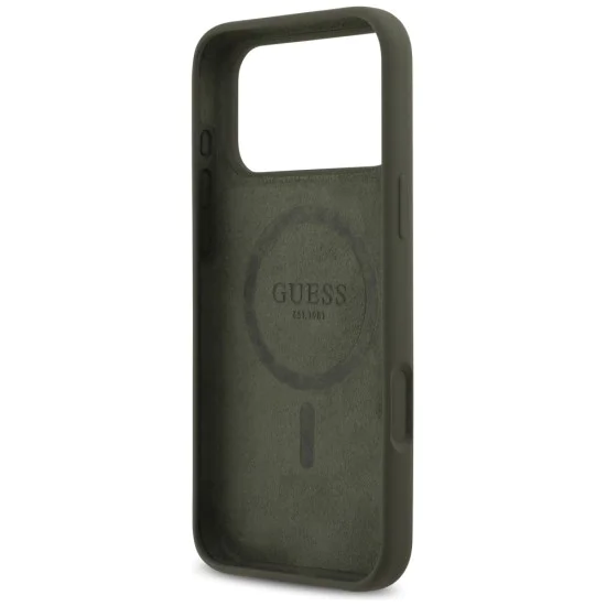 Калъф за iPhone 17 Pro Max - Guess - Силиконов триъгълен лого MagSafe (GUHMP17XSCTRLMA) - Каки