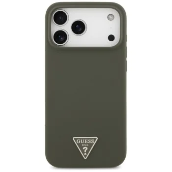 Калъф за iPhone 17 Pro Max - Guess - Силиконов триъгълен лого MagSafe (GUHMP17XSCTRLMA) - Каки