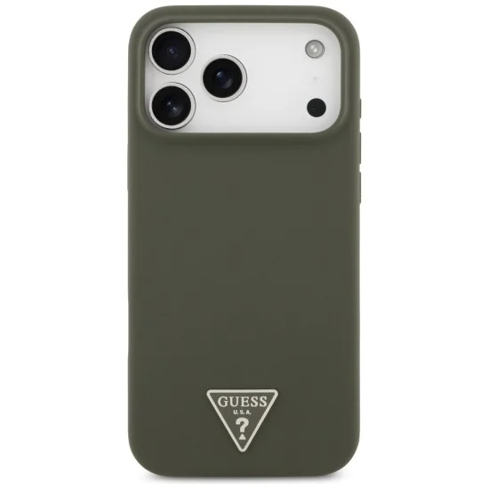 Калъф за iPhone 17 Pro Max - Guess - Силиконов триъгълен лого MagSafe (GUHMP17XSCTRLMA) - Каки