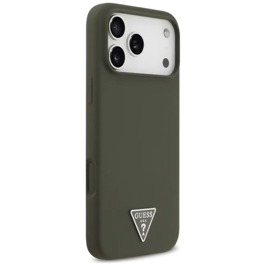 Калъф за iPhone 17 Pro Max - Guess - Силиконов триъгълен лого MagSafe (GUHMP17XSCTRLMA) - Каки