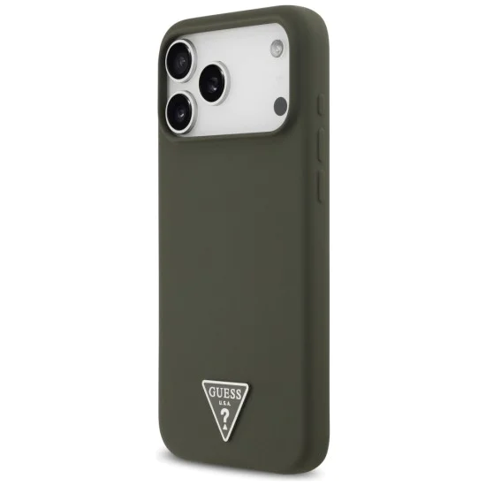 Калъф за iPhone 17 Pro Max - Guess - Силиконов триъгълен лого MagSafe (GUHMP17XSCTRLMA) - Каки