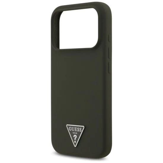 Калъф за iPhone 17 Pro - Guess - Силиконов триъгълен лого MagSafe (GUHMP17LSCTRLMA) - Каки