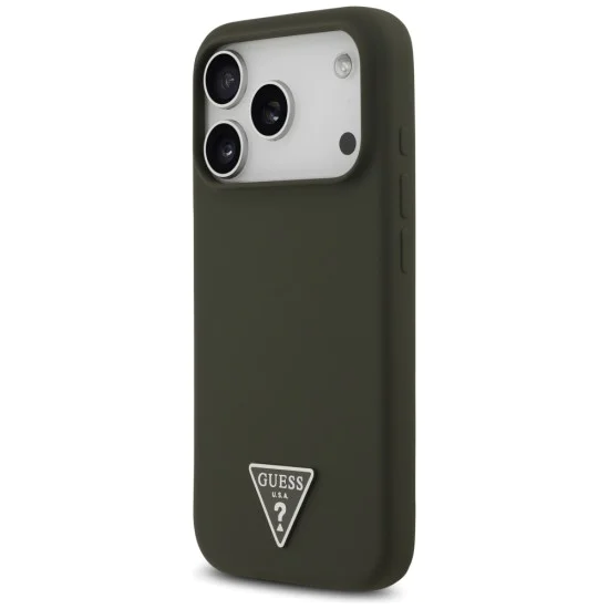 Калъф за iPhone 17 Pro - Guess - Силиконов триъгълен лого MagSafe (GUHMP17LSCTRLMA) - Каки