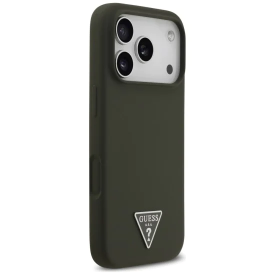 Калъф за iPhone 17 Pro - Guess - Силиконов триъгълен лого MagSafe (GUHMP17LSCTRLMA) - Каки