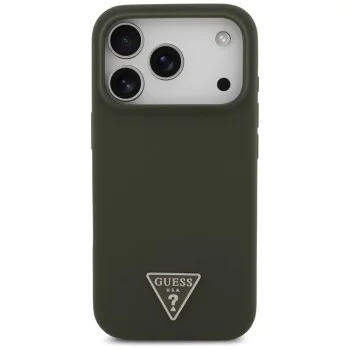 Калъф за iPhone 17 Pro - Guess - Силиконов триъгълен лого MagSafe (GUHMP17LSCTRLMA) - Каки