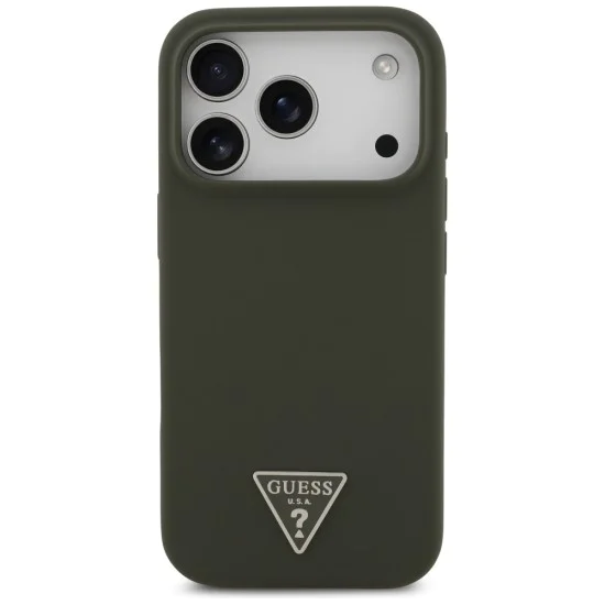Калъф за iPhone 17 Pro - Guess - Силиконов триъгълен лого MagSafe (GUHMP17LSCTRLMA) - Каки