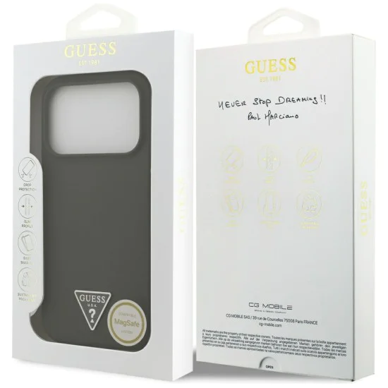 Калъф за iPhone 17 Pro - Guess - Силиконов триъгълен лого MagSafe (GUHMP17LSCTRLMA) - Каки