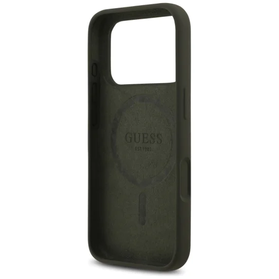 Калъф за iPhone 17 Pro - Guess - Силиконов триъгълен лого MagSafe (GUHMP17LSCTRLMA) - Каки
