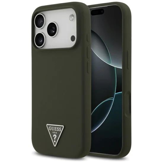 Калъф за iPhone 17 Pro - Guess - Силиконов триъгълен лого MagSafe (GUHMP17LSCTRLMA) - Каки
