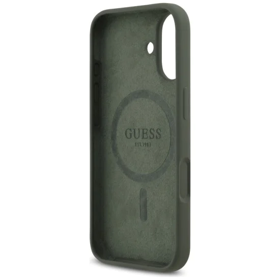 Калъф за iPhone 17 - Guess - Силиконов триъгълен лого MagSafe (GUHMP17SSCTRLMA) - Каки