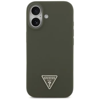 Калъф за iPhone 17 - Guess - Силиконов триъгълен лого MagSafe (GUHMP17SSCTRLMA) - Каки