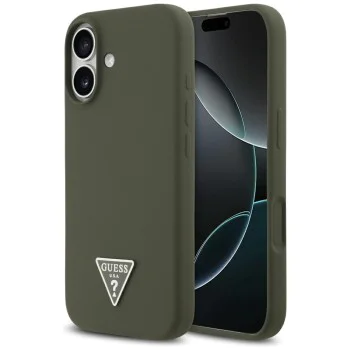 Калъф за iPhone 17 - Guess - Силиконов триъгълен лого MagSafe (GUHMP17SSCTRLMA) - Каки