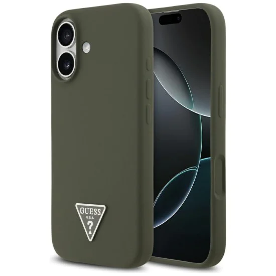 Калъф за iPhone 17 - Guess - Силиконов триъгълен лого MagSafe (GUHMP17SSCTRLMA) - Каки