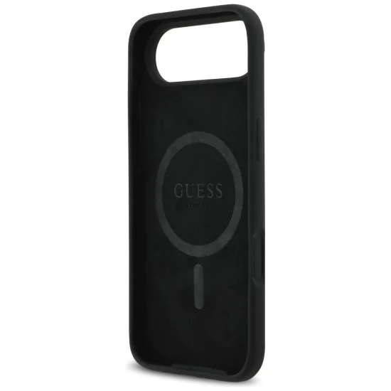 Калъф за iPhone 17 Air - Guess - Силиконов триъгълен лого MagSafe (GUHMP17MSCTRLMK) - Черен