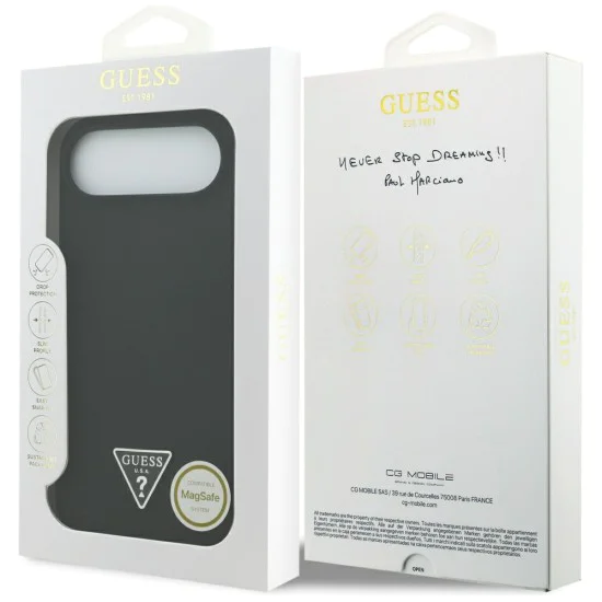 Калъф за iPhone 17 Air - Guess - Силиконов триъгълен лого MagSafe (GUHMP17MSCTRLMK) - Черен