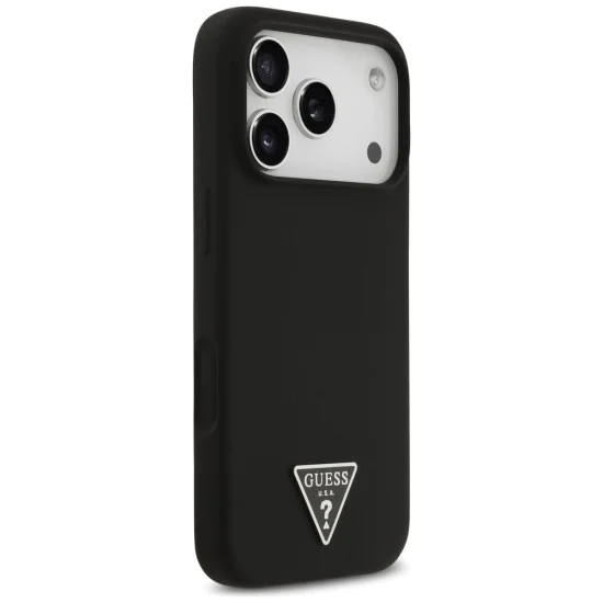 Калъф за iPhone 17 Pro Max - Guess - Силиконов триъгълен лого MagSafe (GUHMP17XSCTRLMK) - Черен