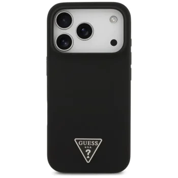 Калъф за iPhone 17 Pro Max - Guess - Силиконов триъгълен лого MagSafe (GUHMP17XSCTRLMK) - Черен