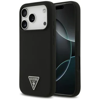 Калъф за iPhone 17 Pro Max - Guess - Силиконов триъгълен лого MagSafe (GUHMP17XSCTRLMK) - Черен