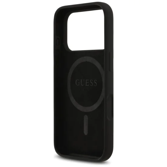 Калъф за iPhone 17 Pro - Guess - Силиконов триъгълен лого MagSafe (GUHMP17LSCTRLMK) - Черен