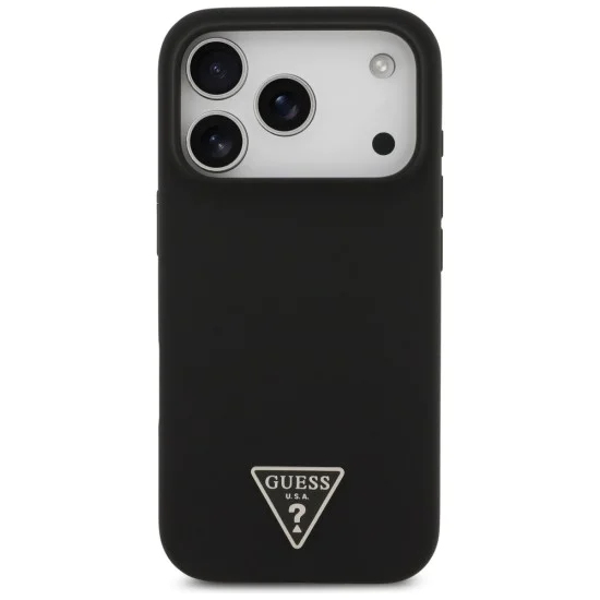 Калъф за iPhone 17 Pro - Guess - Силиконов триъгълен лого MagSafe (GUHMP17LSCTRLMK) - Черен