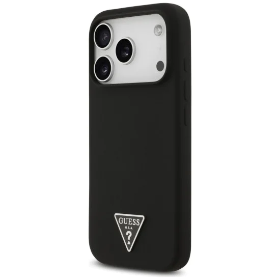 Калъф за iPhone 17 Pro - Guess - Силиконов триъгълен лого MagSafe (GUHMP17LSCTRLMK) - Черен