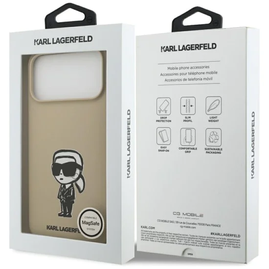 Калъф за iPhone 17 Pro Max - Karl Lagerfeld - Silicone Sketch & Logo (KLHMP17XSKIGROW) - Кафяв