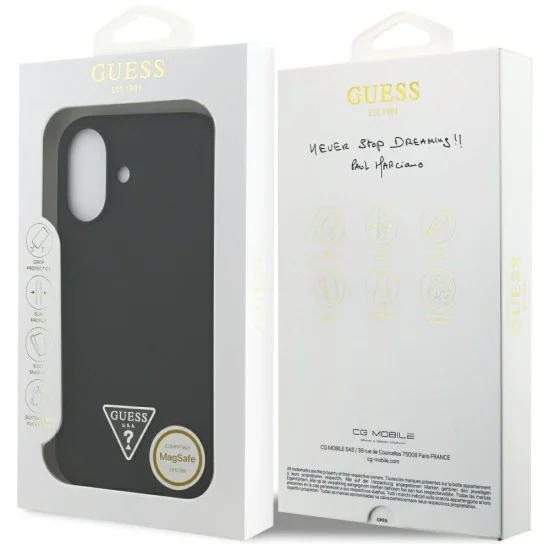 Калъф за iPhone 17 - Guess - Силиконов триъгълен лого MagSafe (GUHMP17SSCTRLMK) - Черен
