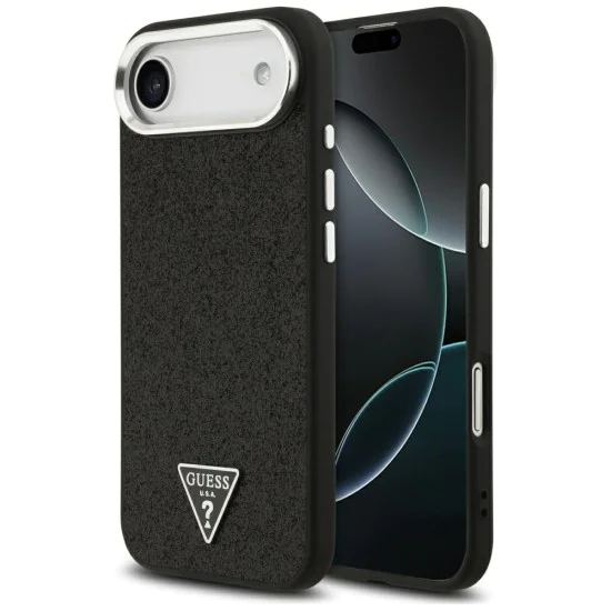 Калъф за iPhone 17 Air - Guess - Glitter Triangle Logo MagSafe (GUHMP17MPFGTSCMK) - Черен