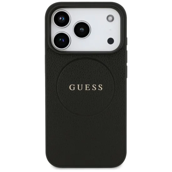 Калъф за iPhone 17 Pro - Guess - Grained Gold Ring MagSafe (GUHMP17LPGHSMMK) - Черен
