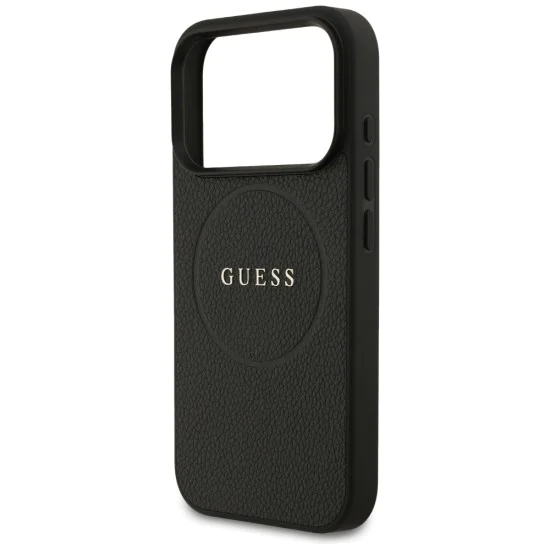 Калъф за iPhone 17 Pro - Guess - Grained Gold Ring MagSafe (GUHMP17LPGHSMMK) - Черен