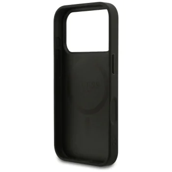 Калъф за iPhone 17 Pro Max - Guess - Grained Gold Ring MagSafe (GUHMP17XPGHSMMK) - Черен