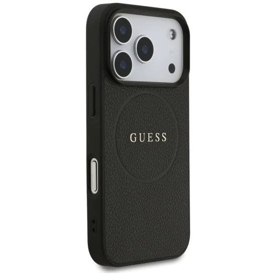 Калъф за iPhone 17 Pro Max - Guess - Grained Gold Ring MagSafe (GUHMP17XPGHSMMK) - Черен
