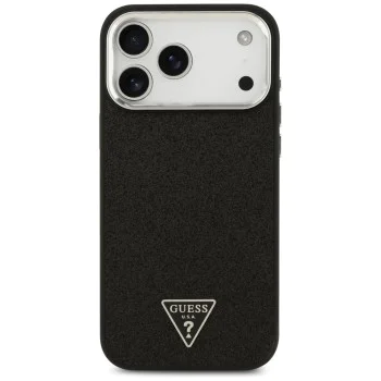 Калъф за iPhone 17 Pro Max - Guess - Glitter Triangle Logo MagSafe (GUHMP17XPFGTSCMK) - Черен