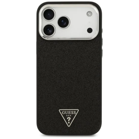 Калъф за iPhone 17 Pro Max - Guess - Glitter Triangle Logo MagSafe (GUHMP17XPFGTSCMK) - Черен