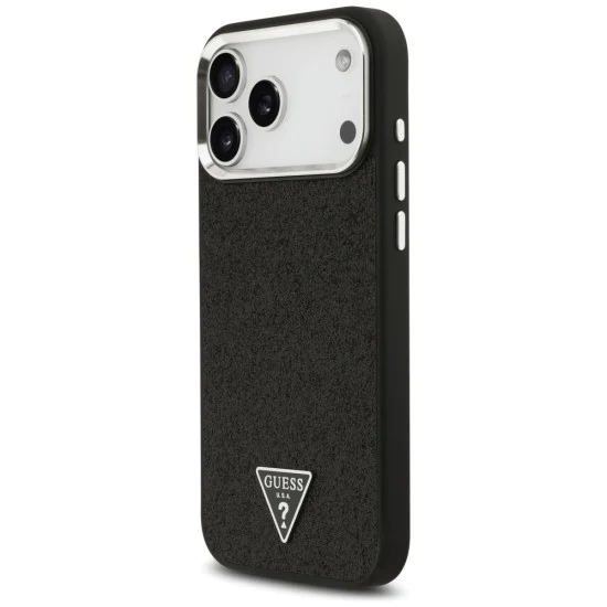 Калъф за iPhone 17 Pro Max - Guess - Glitter Triangle Logo MagSafe (GUHMP17XPFGTSCMK) - Черен